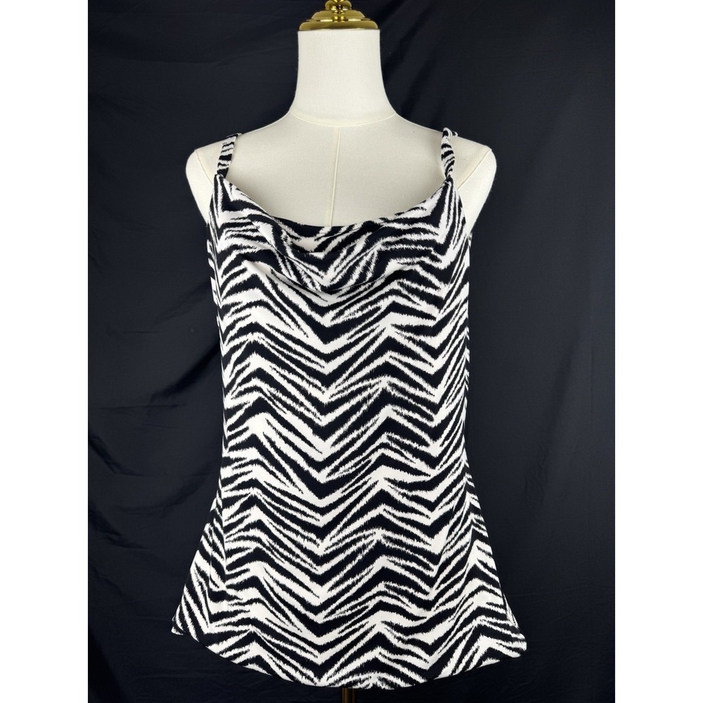 White House Black Market Black & White Zebra Print Cowl Neck Tank Top